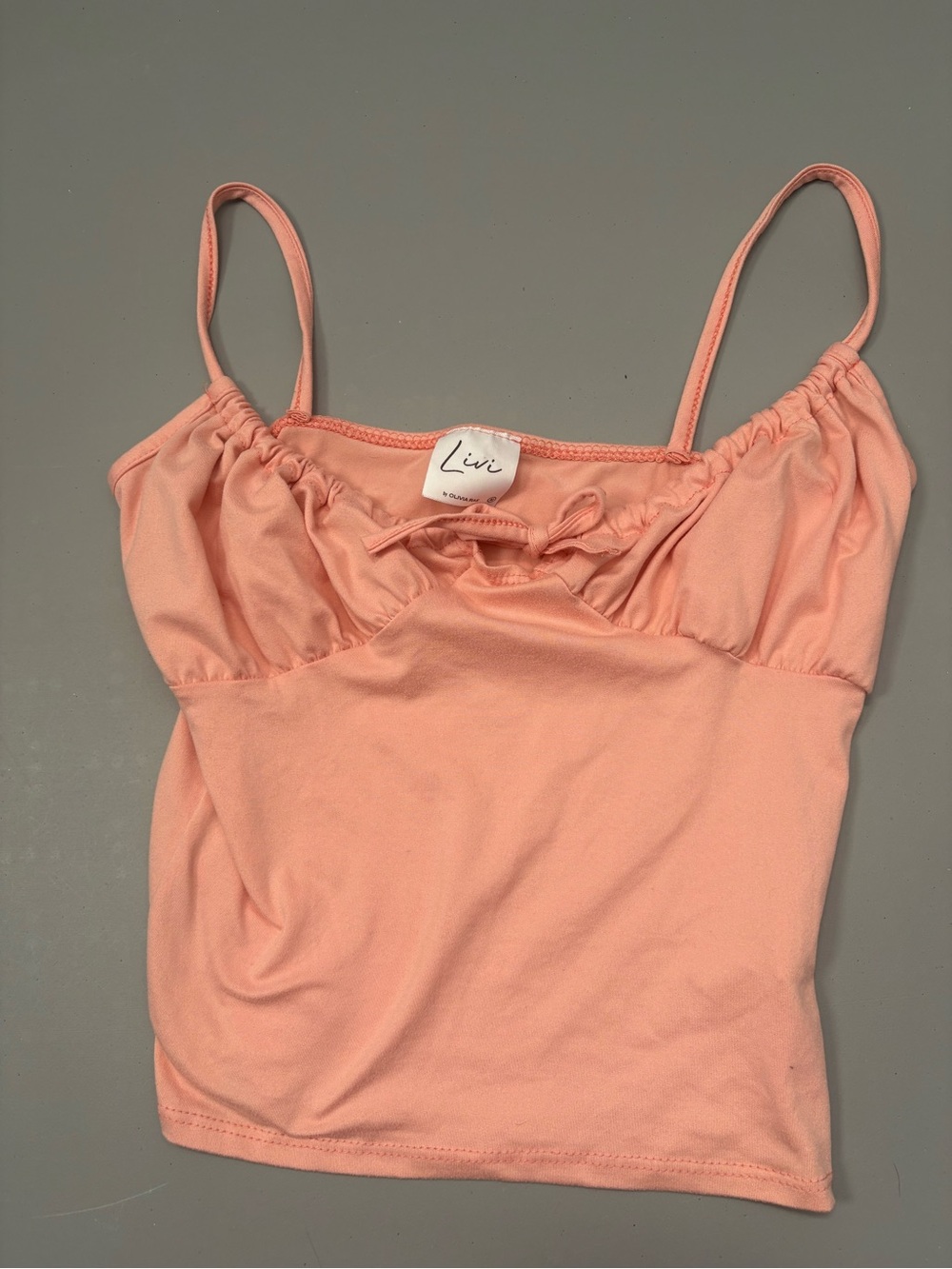 Peach Spaghetti-Strap Tank with Ruched Bust